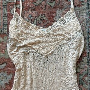 Lace Gem Embellished Beige Camisole